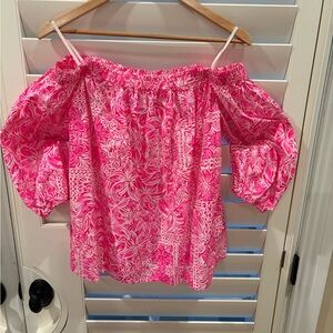 Lilly Pulitzer Pink Off the Shoulder Ruffled Blouse